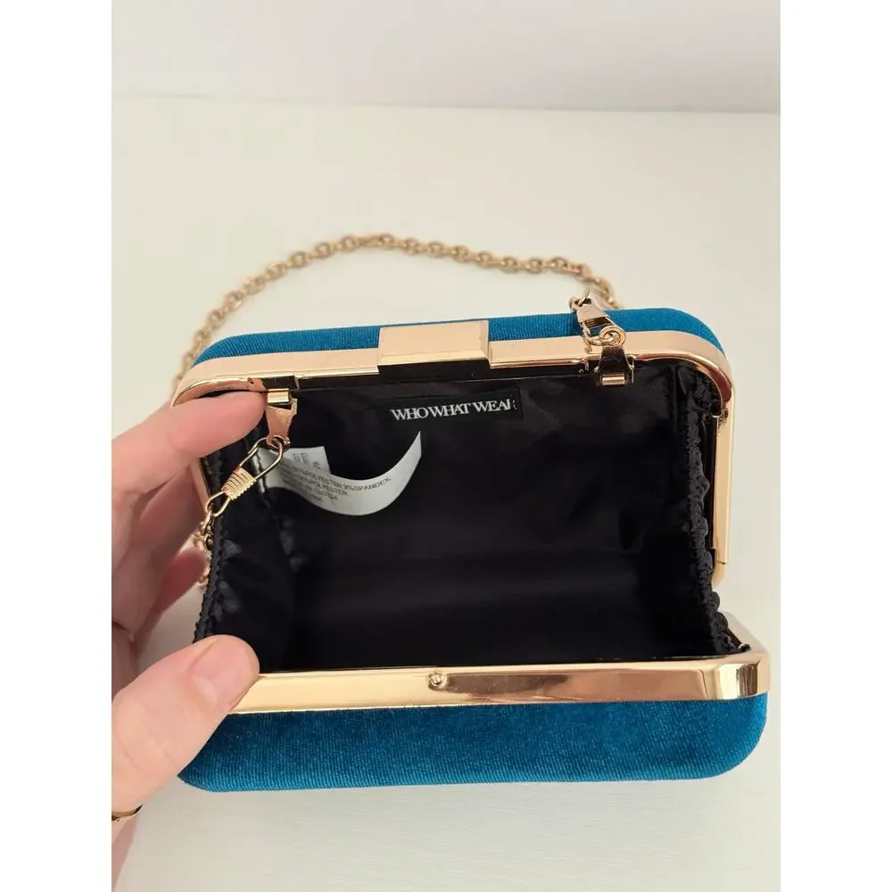 Who What Wear Teal Velvet Clutch Gold Chain Evening Bag Target - Picture 9 of 13